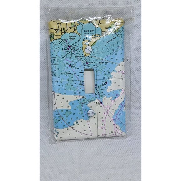 Nautical Chart Fabric-Covered Light Switch Plate By Breakwater Blue - Picture 8 of 10